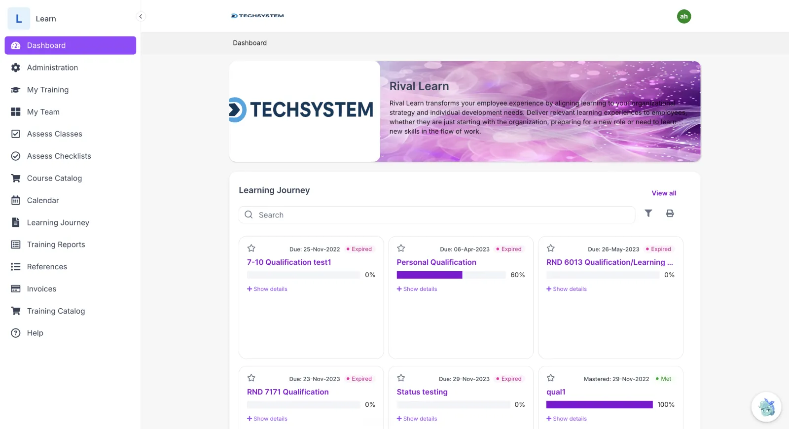 Rival Learn Dashboard
